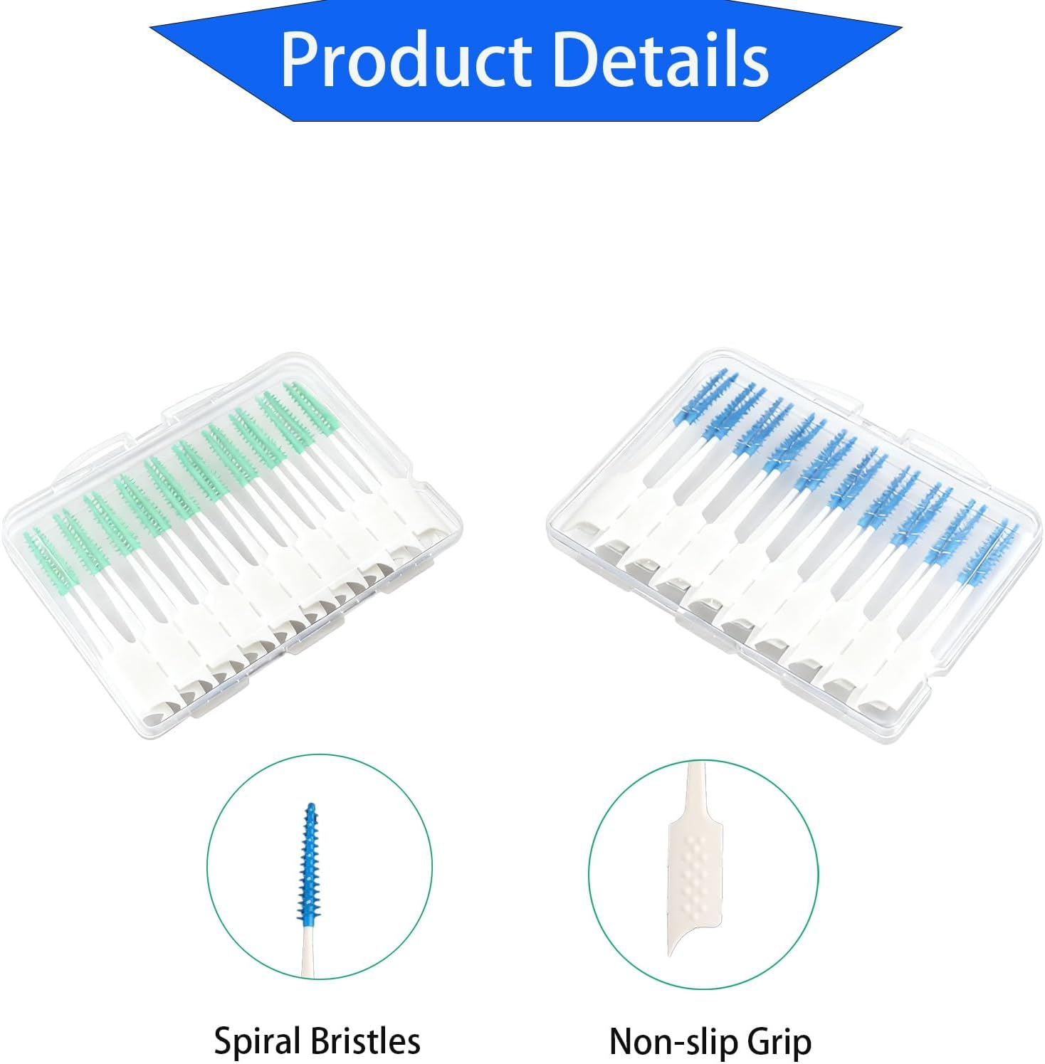 300Pcs Interdental Brush, Spiral Brush Interdental Brushes, Toothpicks，Cleaning and Flossing Tool Sets, Effective Oral Care (Blue + Green) image number 1