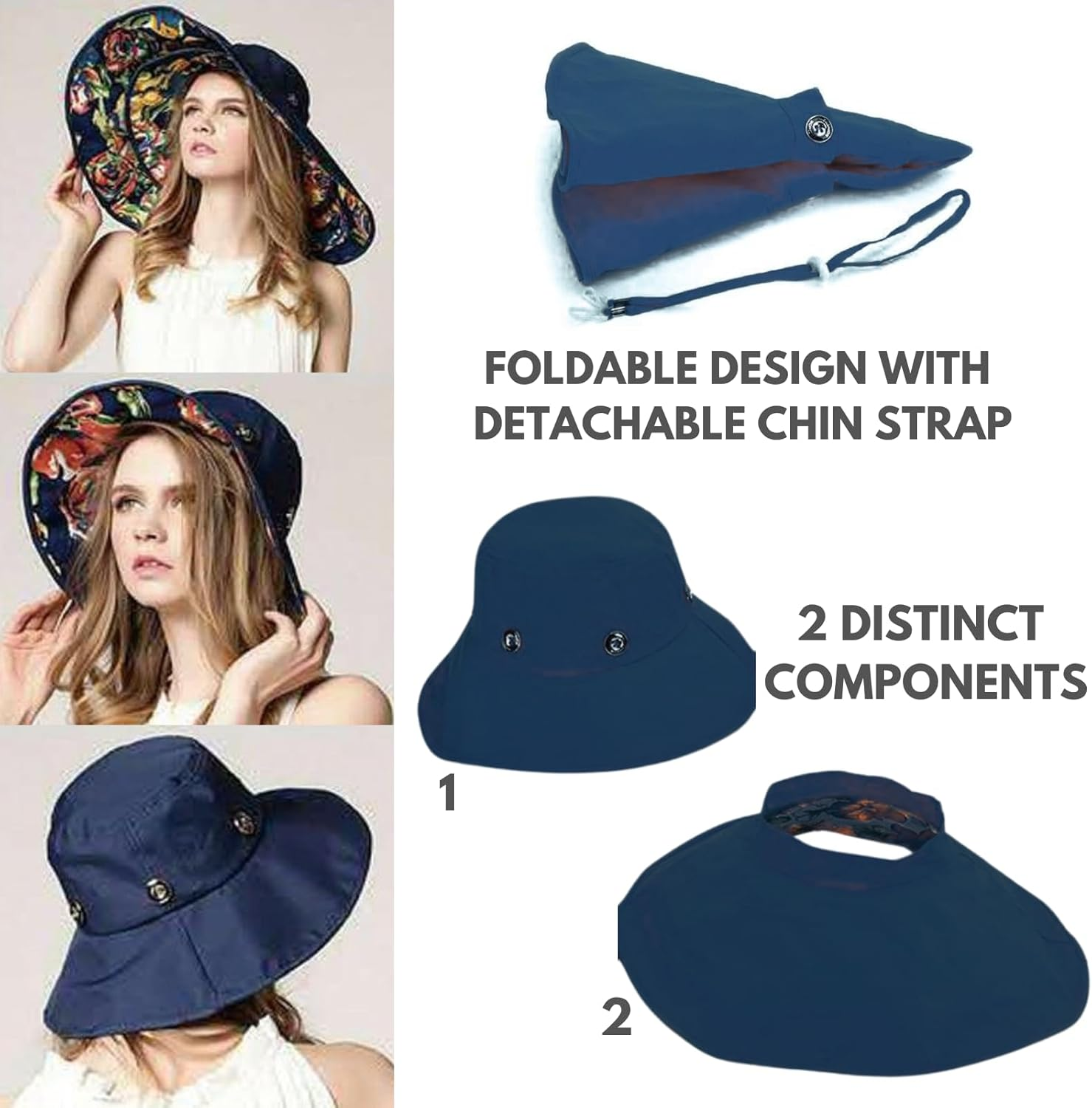 Detachable Cotton Bucket Hat for Women, 17CM Wide Brim Sun Hat with UPF 50 UV Protection - Multiple Styles for Hiking, Camping, Garden| Summer Hat with Chin Strap for Beach, Boonie, Golf, Outdoor - Yellow image number 4