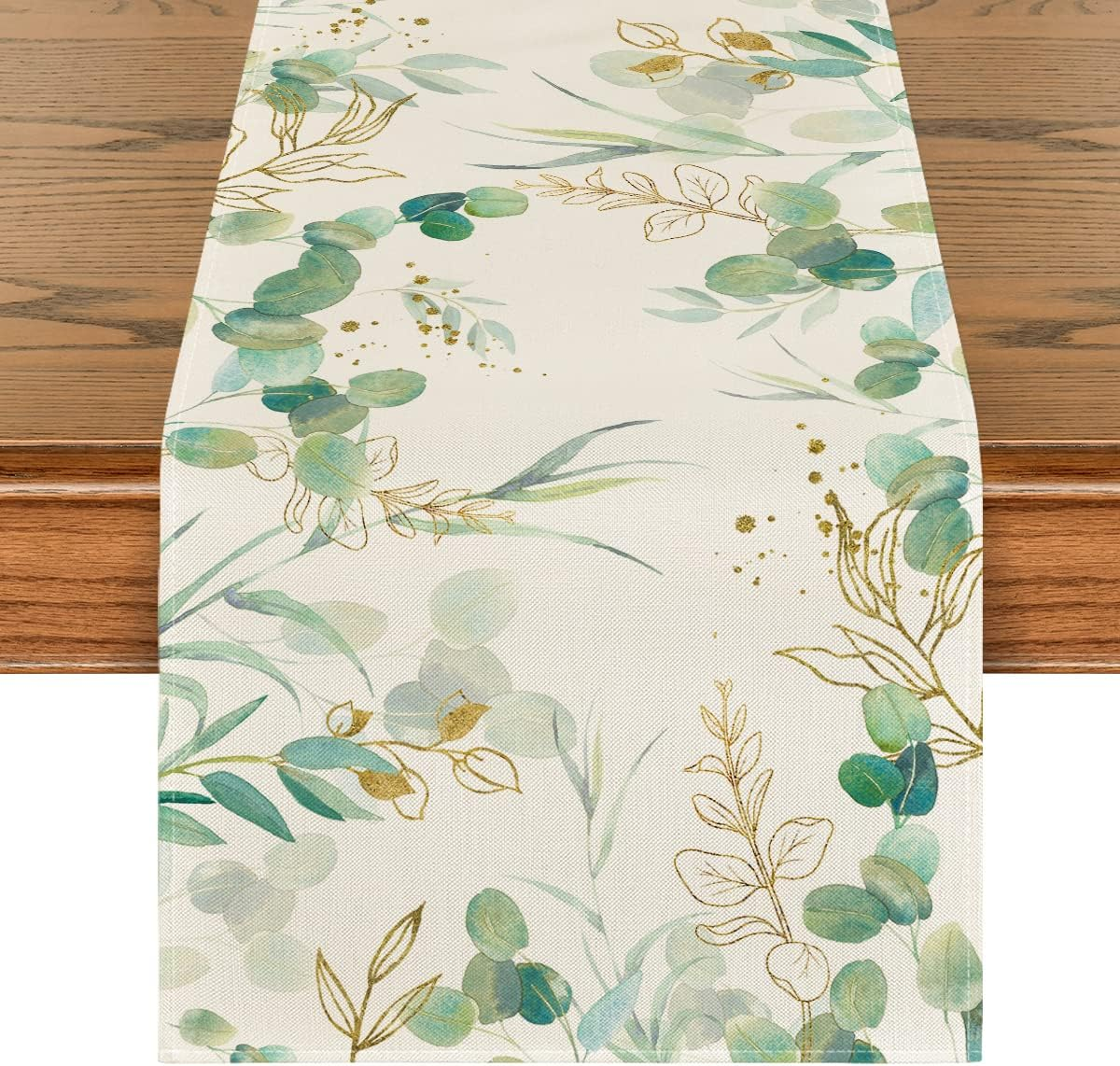 Artoid Mode Beige Greenery Eucalyptus Summer Table Runner, Spring Seasonal Anniversary Holiday Kitchen Dining Table Decoration for Home Party Decor 33 X 230 Cm image number 2
