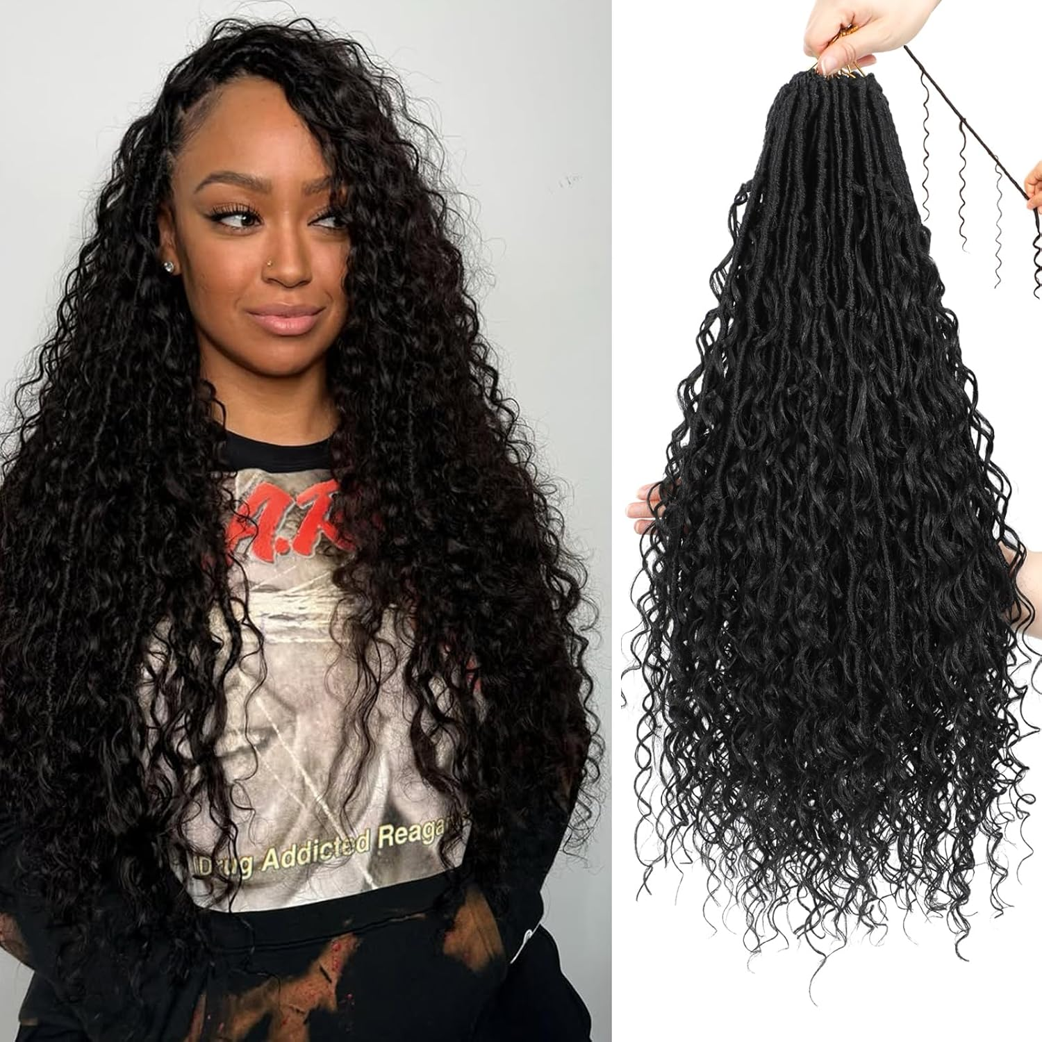 XIIMENALU Boho Faux Locs Crochet Hair 8 Packs Goddess Soft Locs with Curly Ends Pre-Looped Bohemian River Locs Crochet Hair Extensions for Black Women (1B#, 30 Inches (Pack of 8))