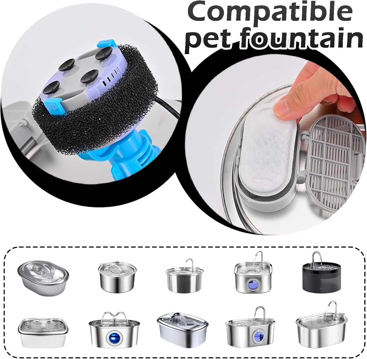 Treayes 24 Pcs Replacement Filters for Cat Drinking Fountain and Pet Water Fountain, Cat Fountain Filter,12 Carbon & 12 Foam Filters for 67Oz/2L/3.2L Stainless Steel Water Fountain