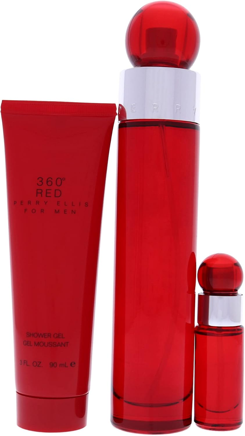 Perry Ellis 360 Red by Perry Ellis Gift Set - 3.4 Oz Eau De Toilette Spray + .25 Oz Mini EDT Spray + 3 Oz Shower Gel in Tube Box