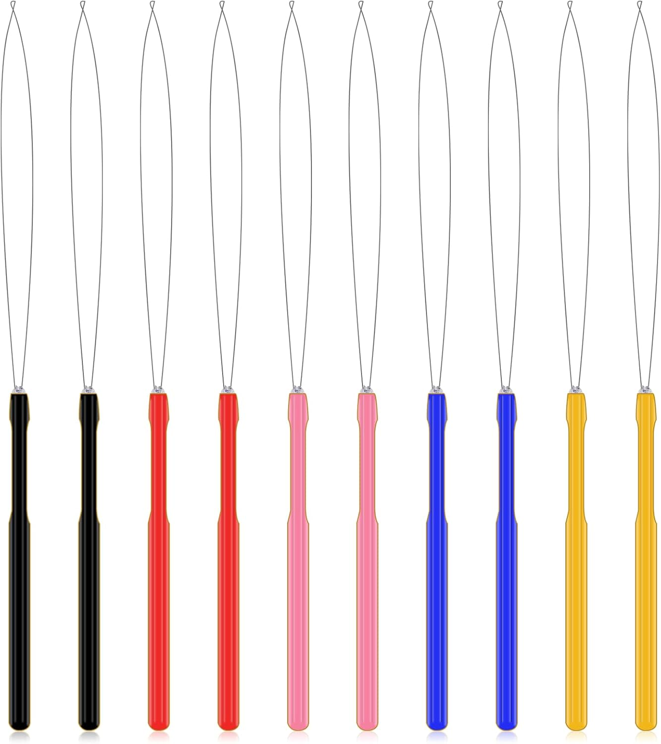 10 Pieces Hair Extension Loop Needles Plastic Handle Hair Extension Tools Hair Bead Threader Loop Threader for Hair or Feather Extensions image number 2