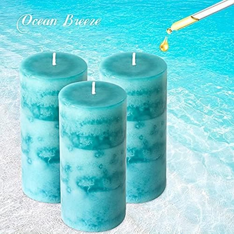 FLAVCHARM Pillar Scented Candles, Ocean Breeze, 3 Pack Teal 3X6 Inch Long-Lasting Clean Burning, Turquoise for Home D&eacute;cor, Bathroom, Wedding Decorations image number 3