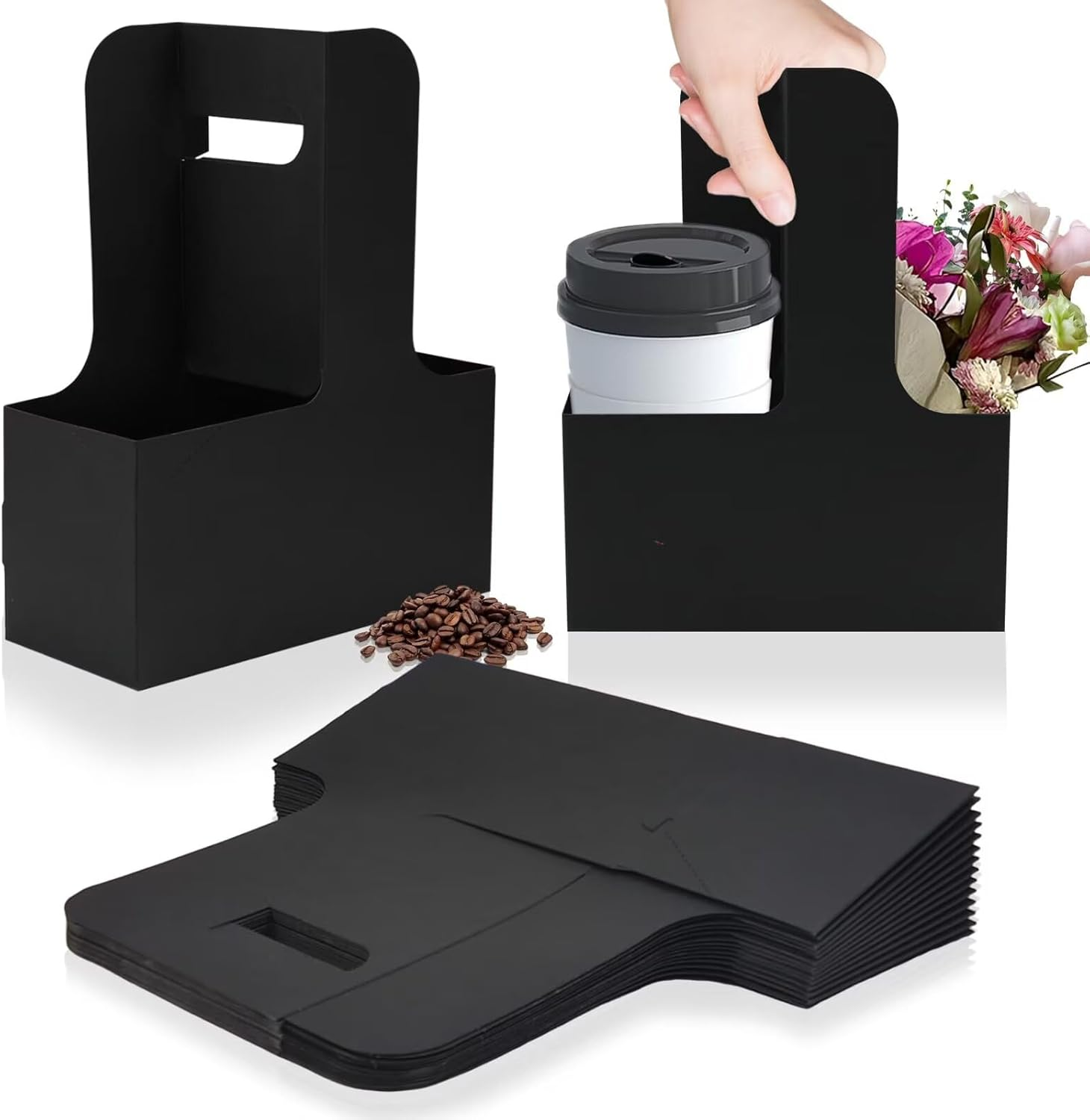 2Cup Cardboard Cup Holder, Disposable Drink Carrier for Delivery with Handle, Coffee and Drinks Take Out Cup Carrier. (Red，15Pcs)