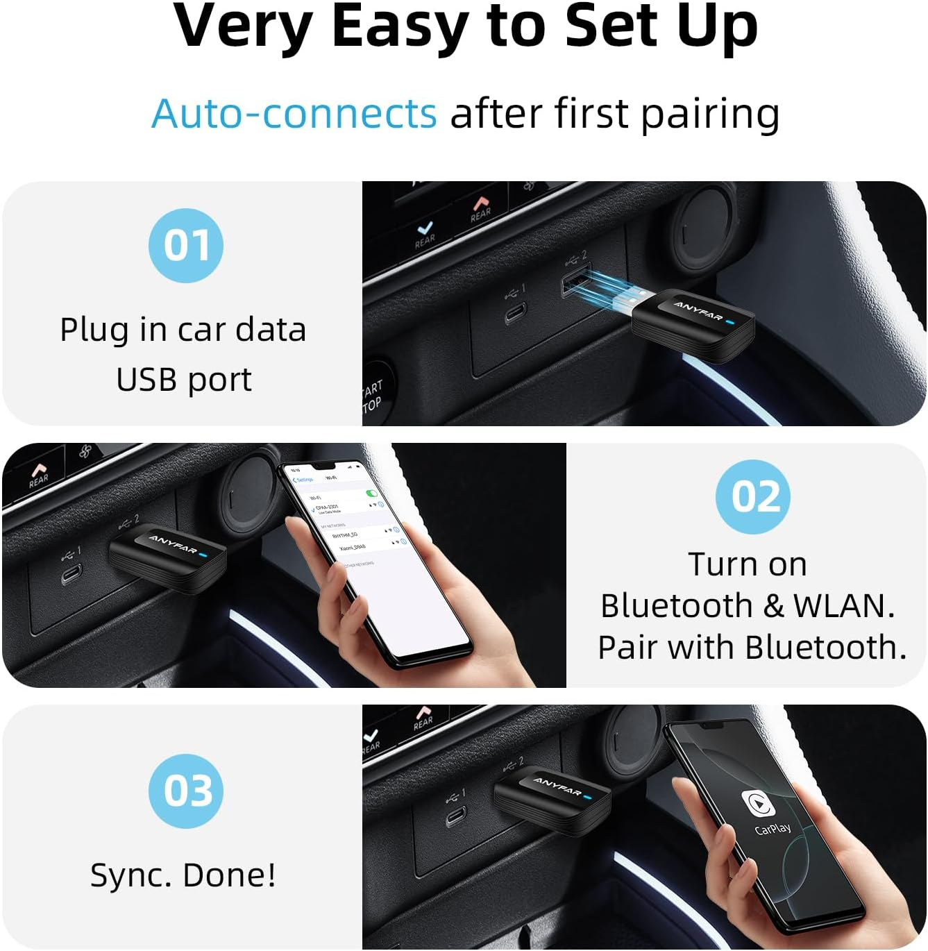 ANYFAR C5 2 in 1 Wireless Carplay & Andriod Auto Adapter, Converts Vehicle Original Wired Feature to Wireless, for Iphone & Android Phone, Mini Design Car Play Dongle, No Lag & Stable Connection image number 4
