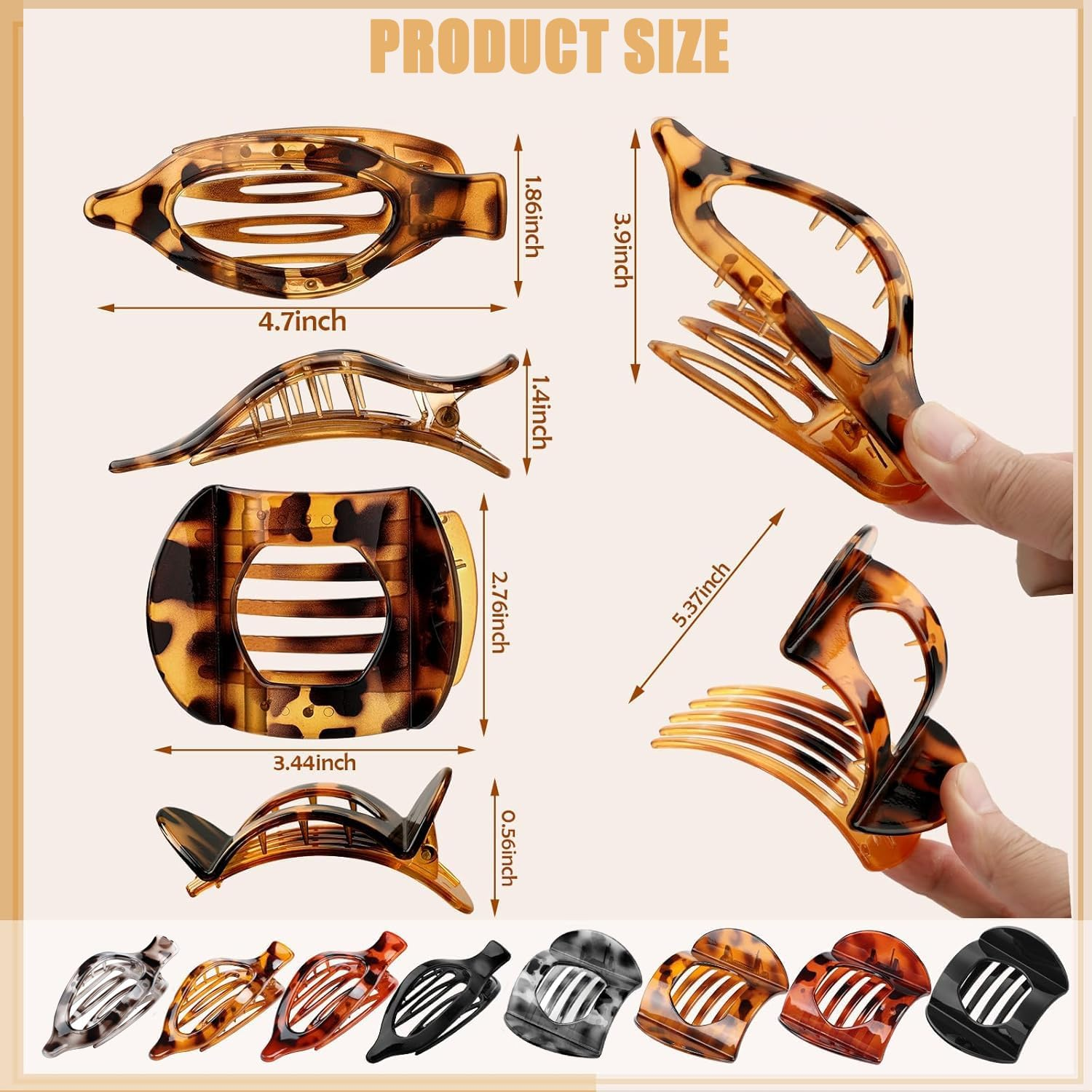 Women'S Hair Clip, Pack of 8, Flat Hair Clip, Claw Clip, Strong Hold & Non-Slip, Large Flat Claw Clip, Hair Clip for Inserting for Thick and Thin Hair image number 6