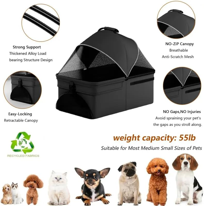 MINYII Pet Stroller Premium 3-In-1 Multifunction Jogger Stroller for Medium Small Dogs Cats Folding Lightweight for Travel with Detachable Carrier,98X65X45Cm Portable Pet Stroller for Injured Pet Gift (Black) - Blue image number 7