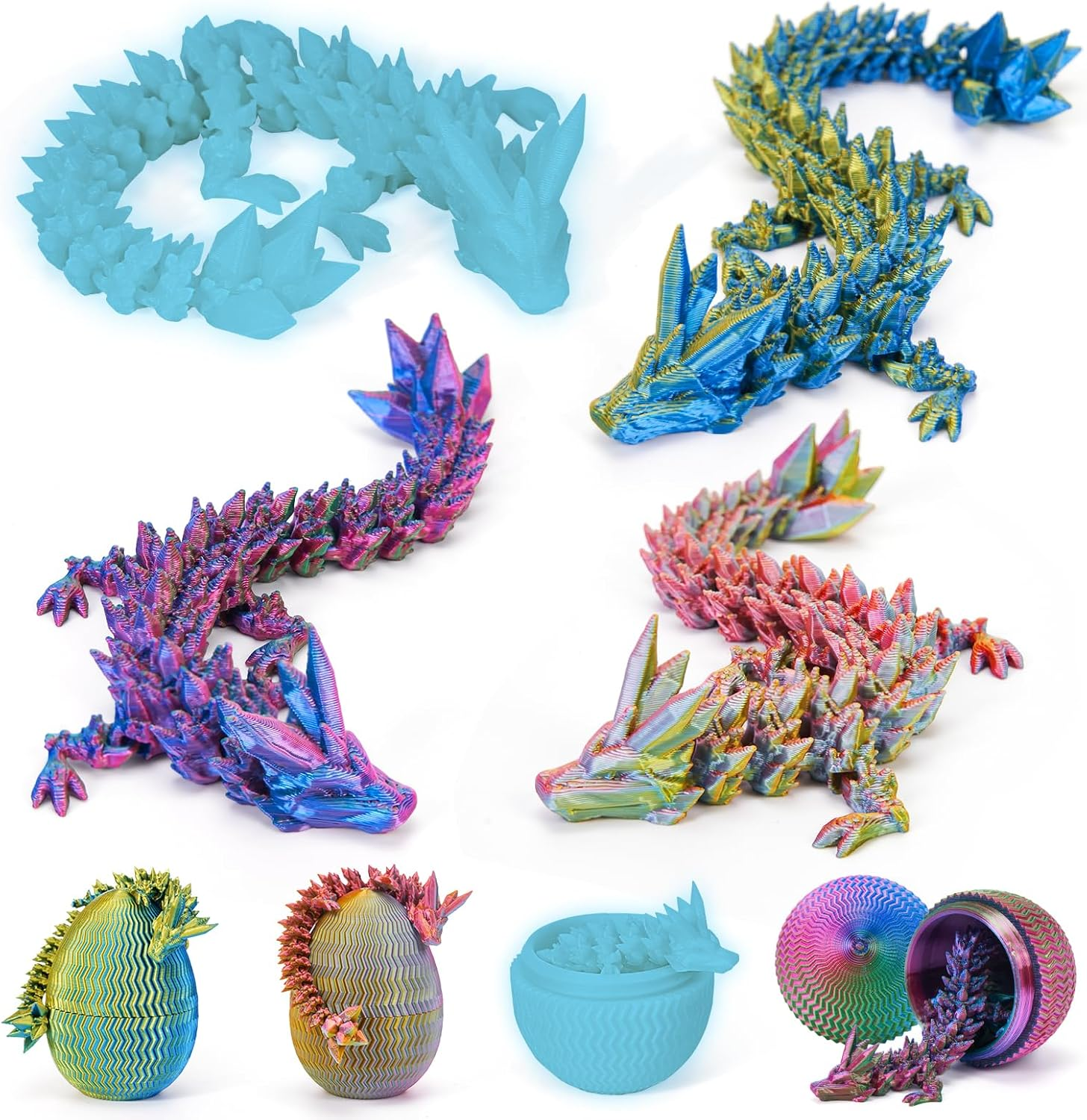 4PCS 3D Printed Dragon Eggs with Dragon Inside, Mini Mystery Dragon Egg Articulated Crystal Dragon Fidget Toy, Surprise 3D Printed Animals Toy Set (4-Piece Set-B) image number 2