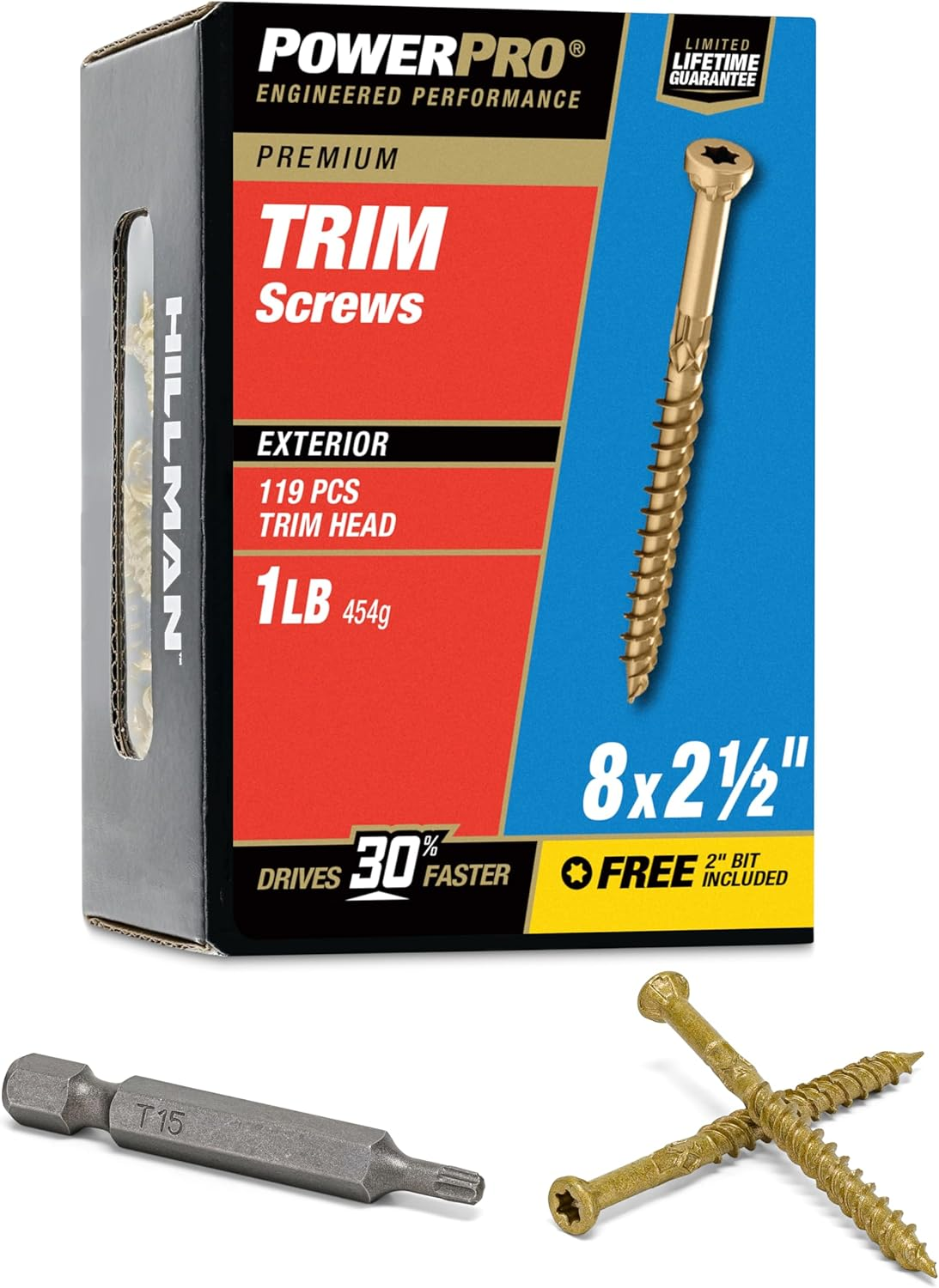 Power Pro 48632 Trim Screws, #8 X 2-1/2", All Purpose Wood, Deck, Composite, and Exterior Trim Screws, Rust Resistant, Bronze, 1Lb Box, 131 Pcs image number 2