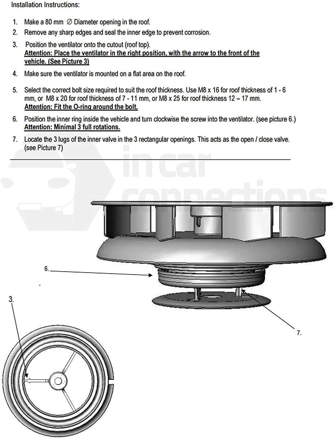 Small Low Profile Rotary Roof Vent for Vans Buses - BLACK - Wind Driven Rotating Ventilator image number 2