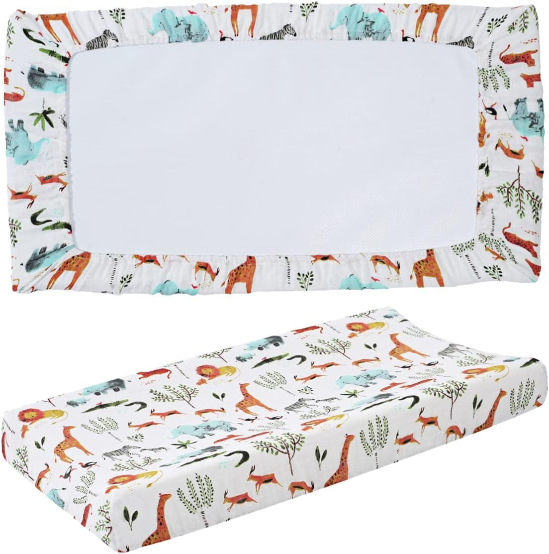 Diaper Changing Pad Cover Soft Breathable Cotton Nappy Changing Table Sheet Detachable Washable Reusable Baby Changing Mattress Cover for 0-3 Years Old Toddler (Forestry) image number 4