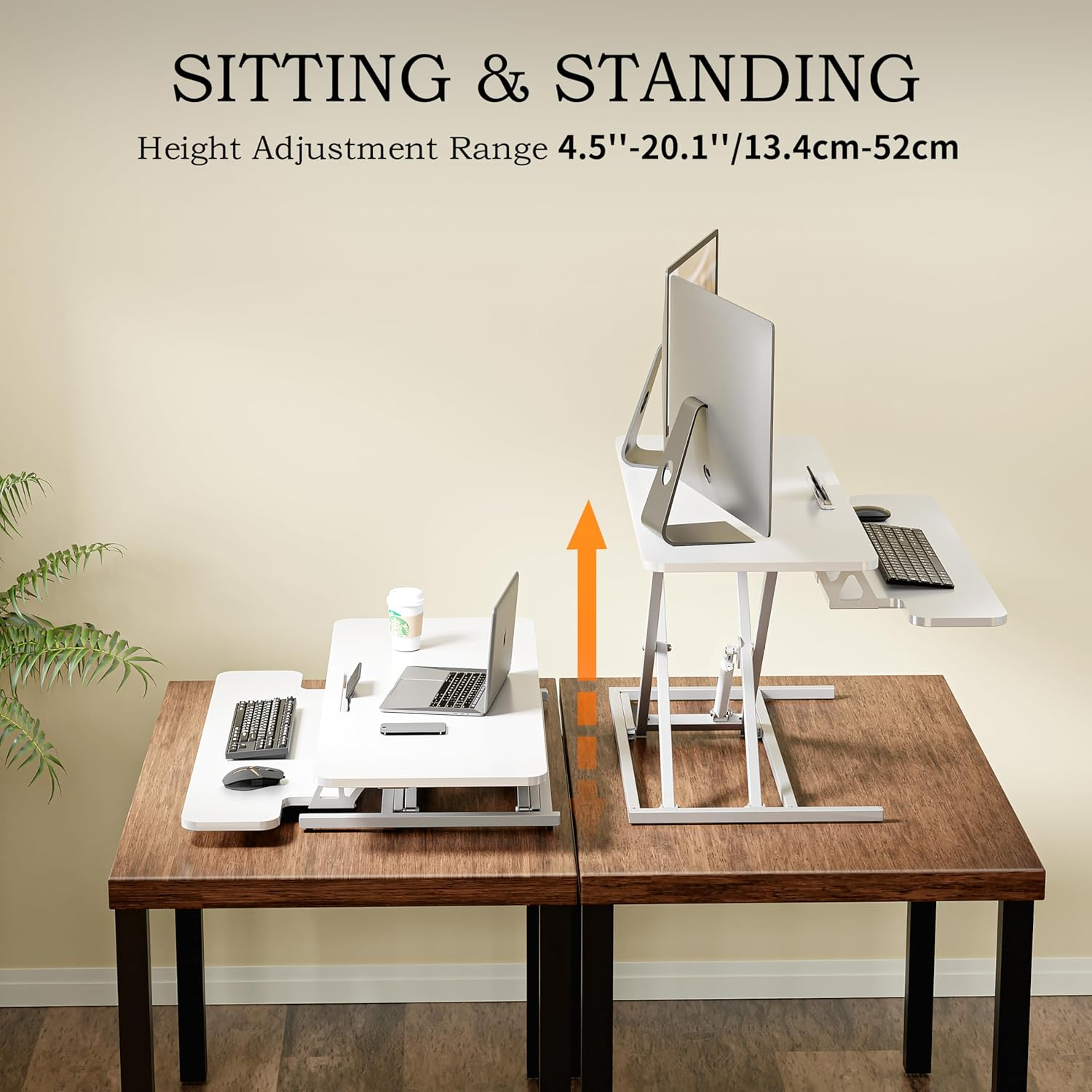 ERGOMAKER 101Cm Standing Desk Converter, Height Adjustable Sit to Stand Riser, Dual Monitor and Laptop Workstation with Wide Keyboard Tray, White image number 2