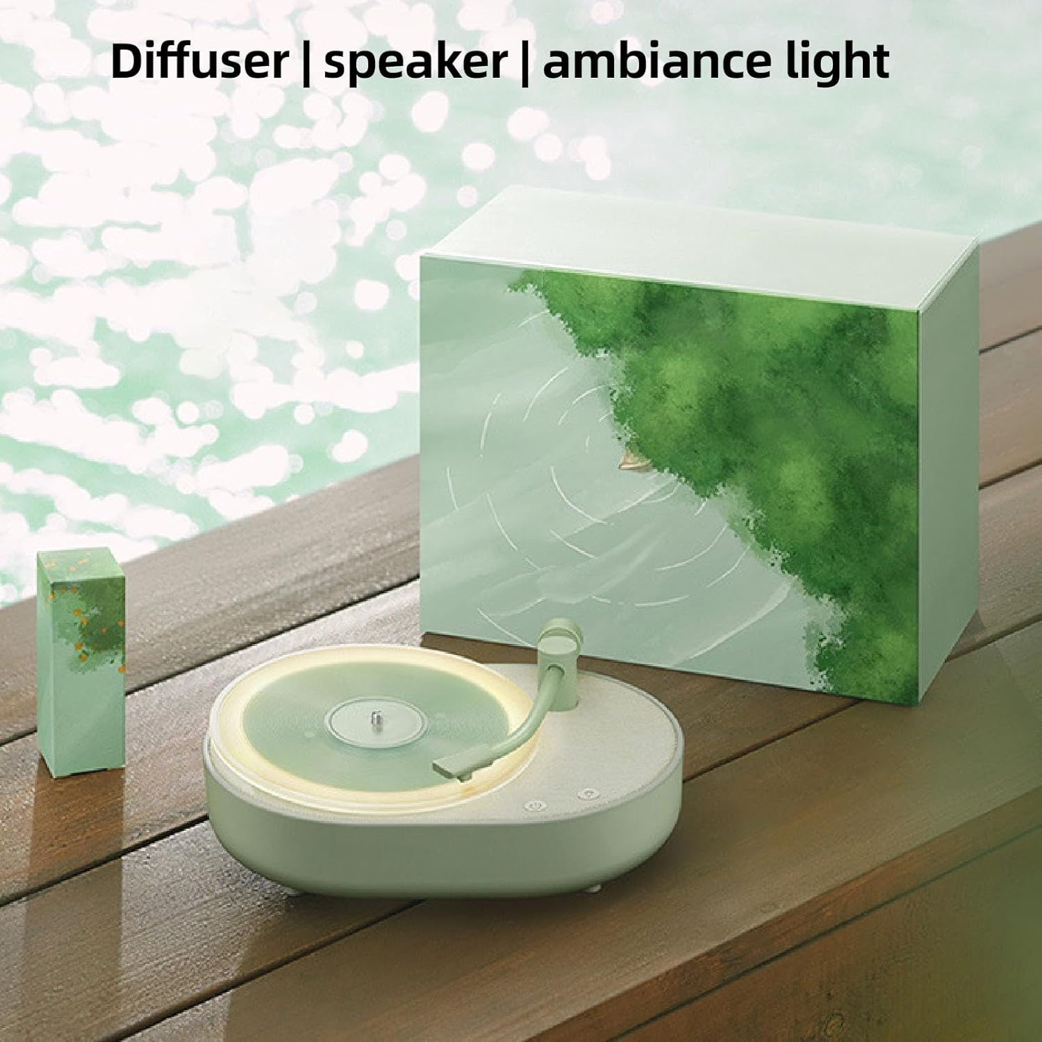 Portable Speaker, Lovely Record Player Design, Speaker 5.1 and Breath Light Combination, Hifi Full Frequency 8W Power Speaker Stereo LED Night Light (Green) image number 5