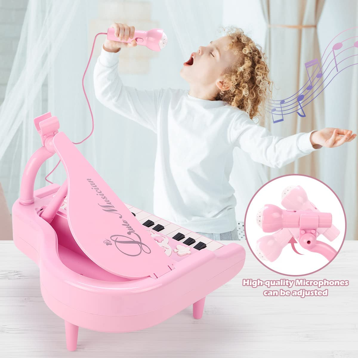 REMOKING Piano Keyboard Toy for Kids,2 3 4 5 6 Year Old Girls Boys Birthday Gift,Toddler Musical Instruments Toys with 24 Keys&Microphone,Early Sensory Education for Infant Baby Preschool image number 5