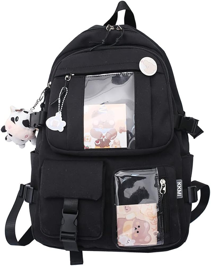 Kawaii Backpack with Pendant, Large Capacity Cute Bear Accessories Backpack for School Multi Pocket Rucksack for Teen Girls Cute Kawaii School Backpacks