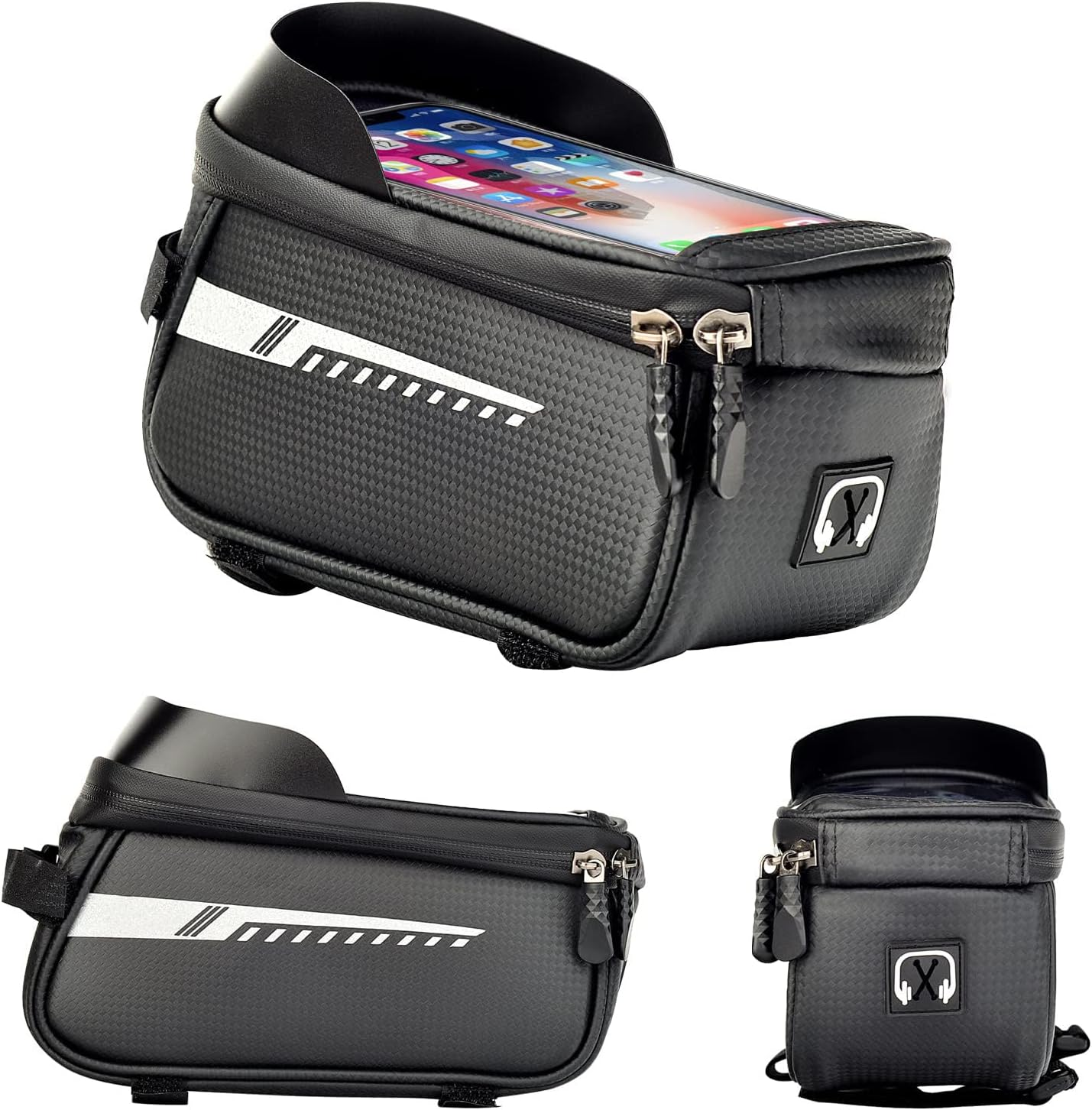 VNPONV Bike Phone Bag Waterproof under 7'' with Rain Cover, Bike Frame Bag for Phones, Phone Holder for Bike Accessories, Bicycle Phone Front Frame Bag with Sensitive TPU Touch-Screen image number 1