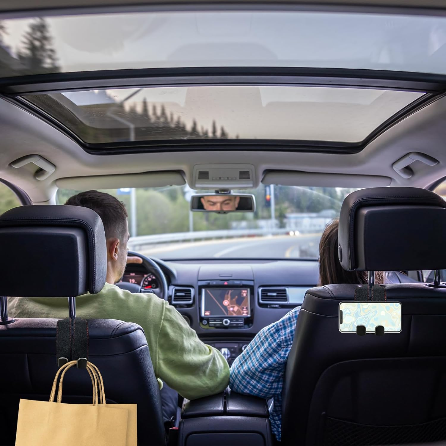 WELANE Car Seat Storage Hooks, 2 PCS Leather Car Seat Storage Hanger for Car Organizers and Storage Accessories (Black)