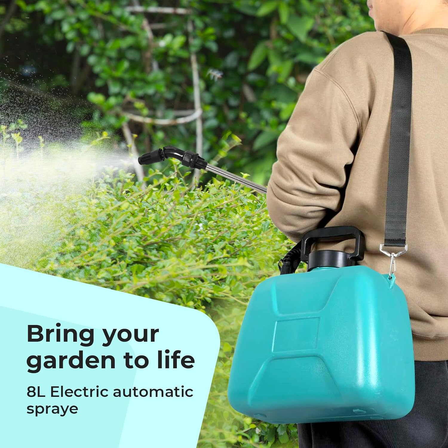 Traderight Battery Powered Sprayer, 8L Electric Weed Sprayer, 3 Mist Nozzles, Rechargeable Handle, Shoulder Type, Adjustable Telescopic Wand, Portable Automatic Sprayers for Garden Yard Lawn image number 6