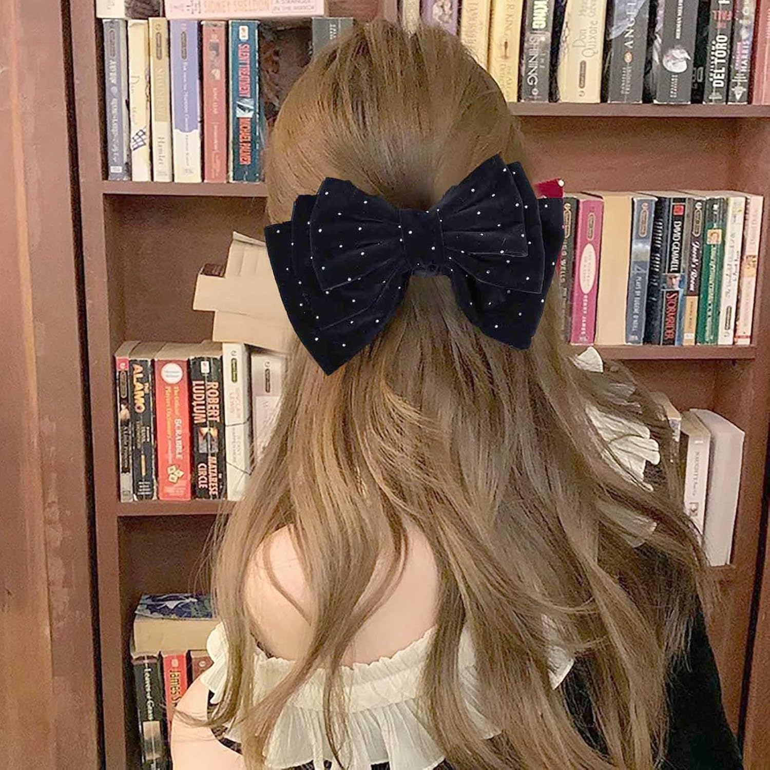 Large Hair Bows Women Velvet Bow Hair Clips Glitter Bow Clips Cute Hair Bow Clips French Hair Band Bow Crystal Bows Party Wedding Barrette Bowknot Black Red image number 5