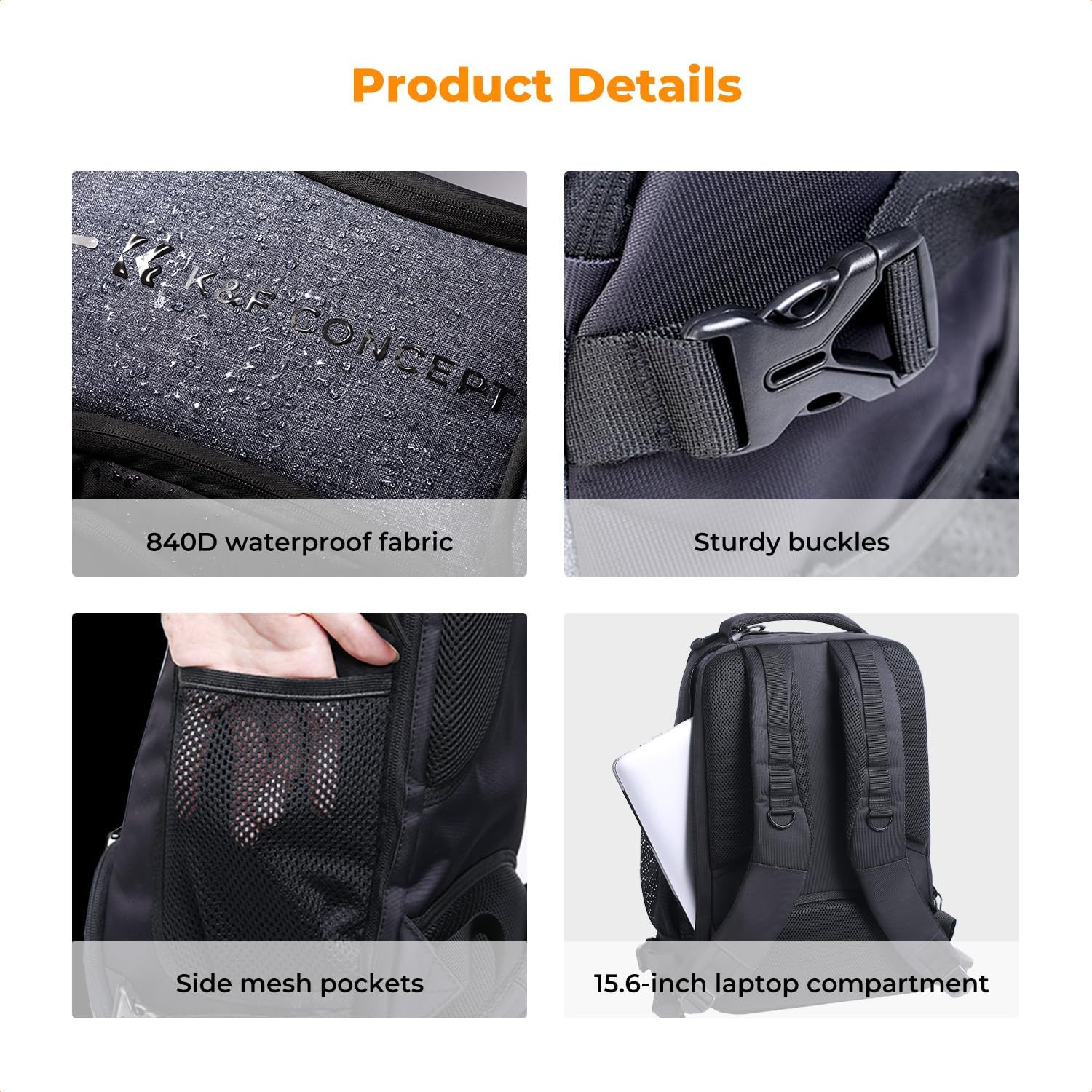K&F Concept Kamerarucksack Wasserdicht Fotorucksack F&uuml;r Canon Nikon Sony Spiegelreflexkameras, Drohne, Objektiv, Laptop, Stativ Und Zubeh&ouml;r image number 6