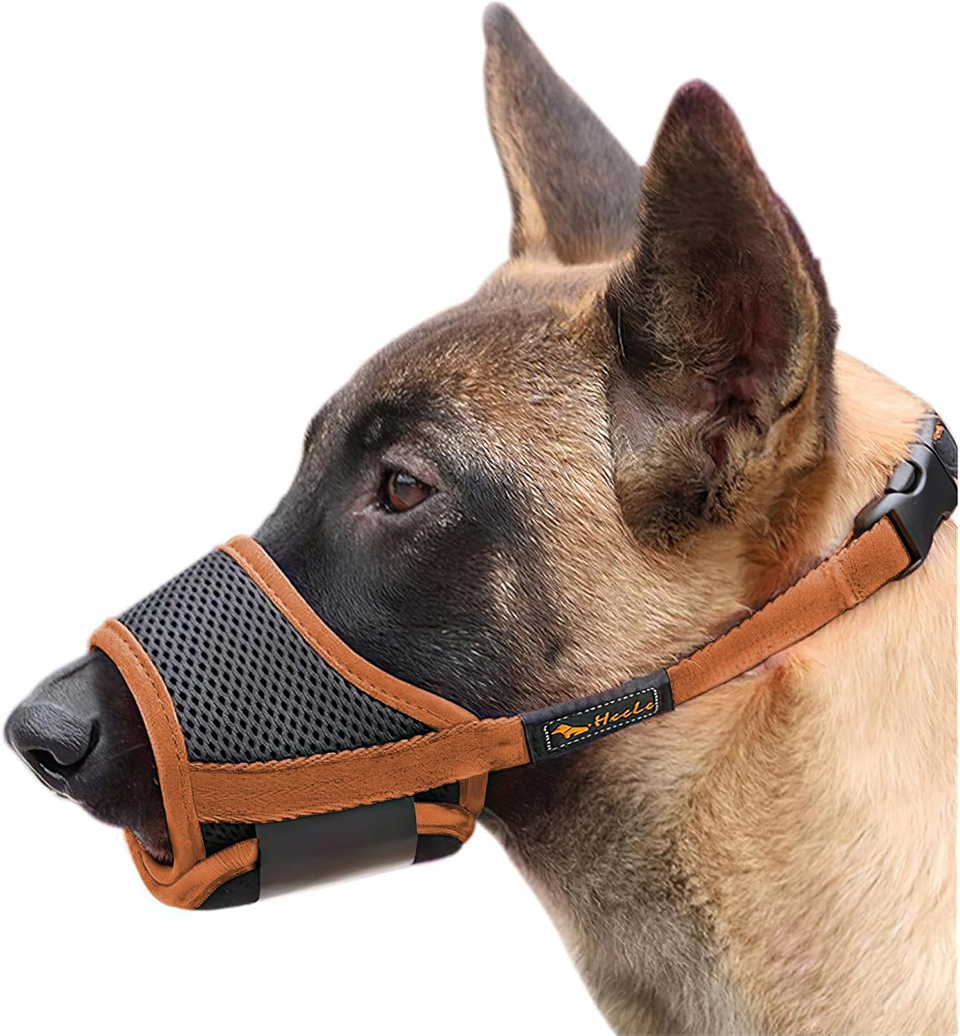 HEELE Dog Muzzle Dog Muzzles Breathable Mesh and Durable Nylon Dog Muzzle with Adjustable Loop and Soft Padding Dog Training Muzzle Prevent for Barking Biting and Chewing, Brown, L