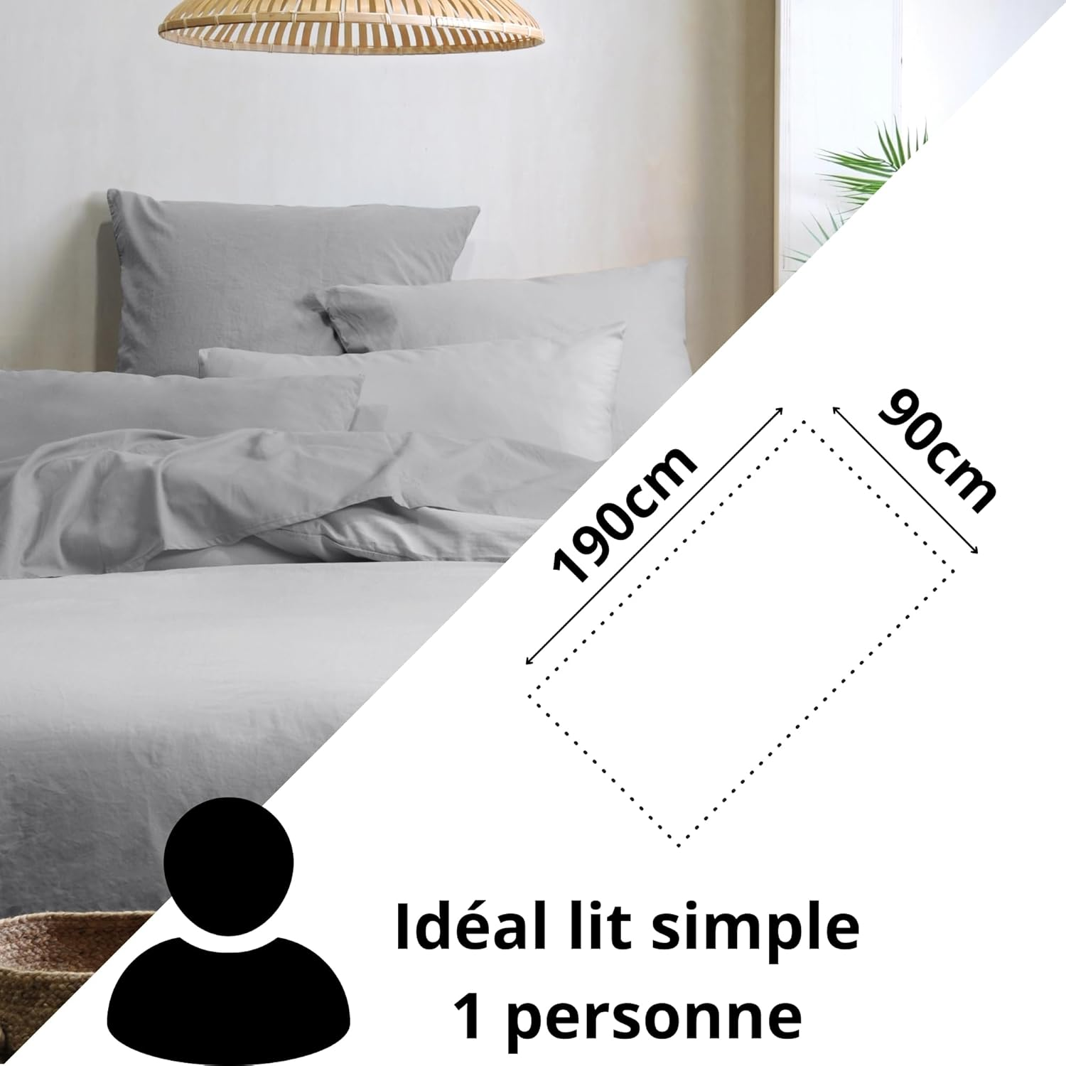 STOF - Fitted Sheet - Size 90 X 190 Cm - 100% Organic Cotton - Quality - Oeko-Tex Certified - Pearl Colour - Horizon Model - Bed Linen for Home - Soft and Comfortable