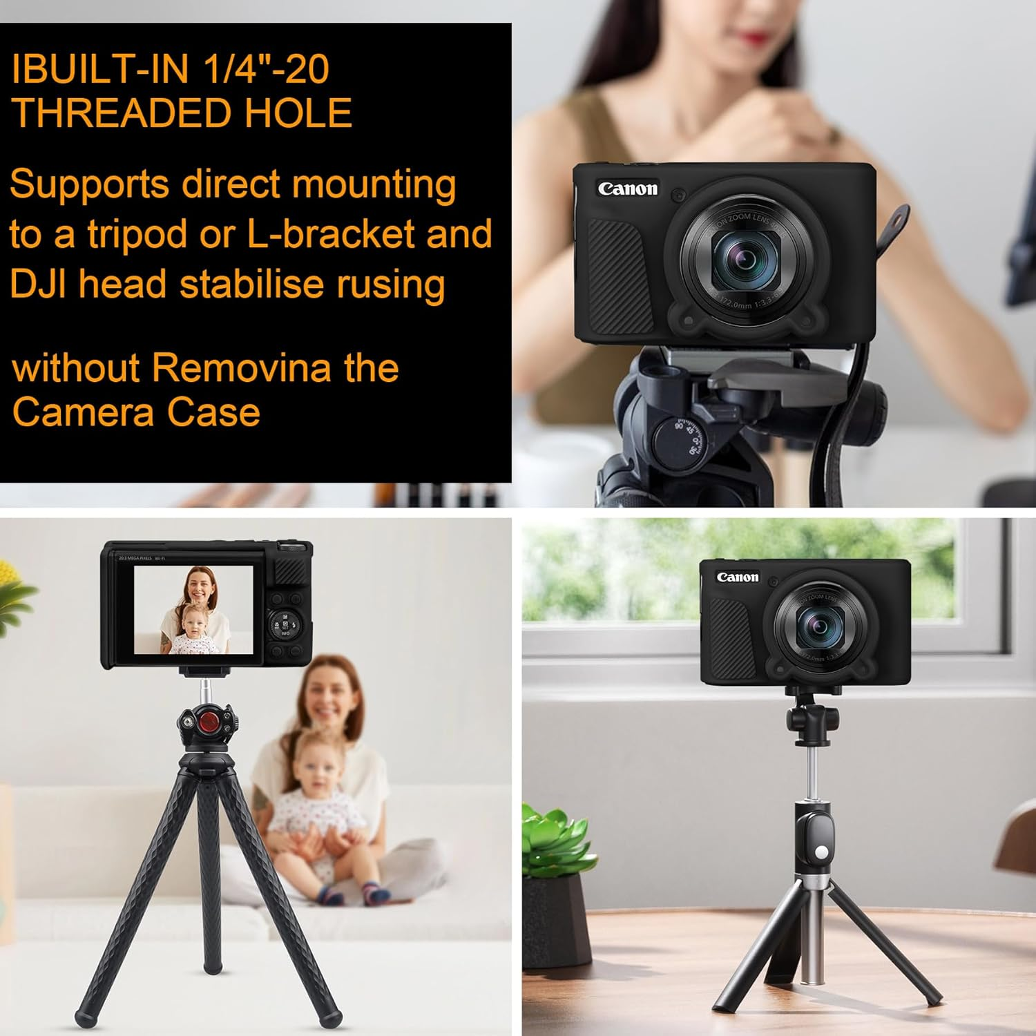 Elonbo SX740 SX730 Camera Case, Soft Silicone Case for Canon Powershot SX740/SX730 HS Camera, Lightweight Skin Rubber Protective Cover for SX740 SX730 with Removable Lens Cover, Black - Black image number 4