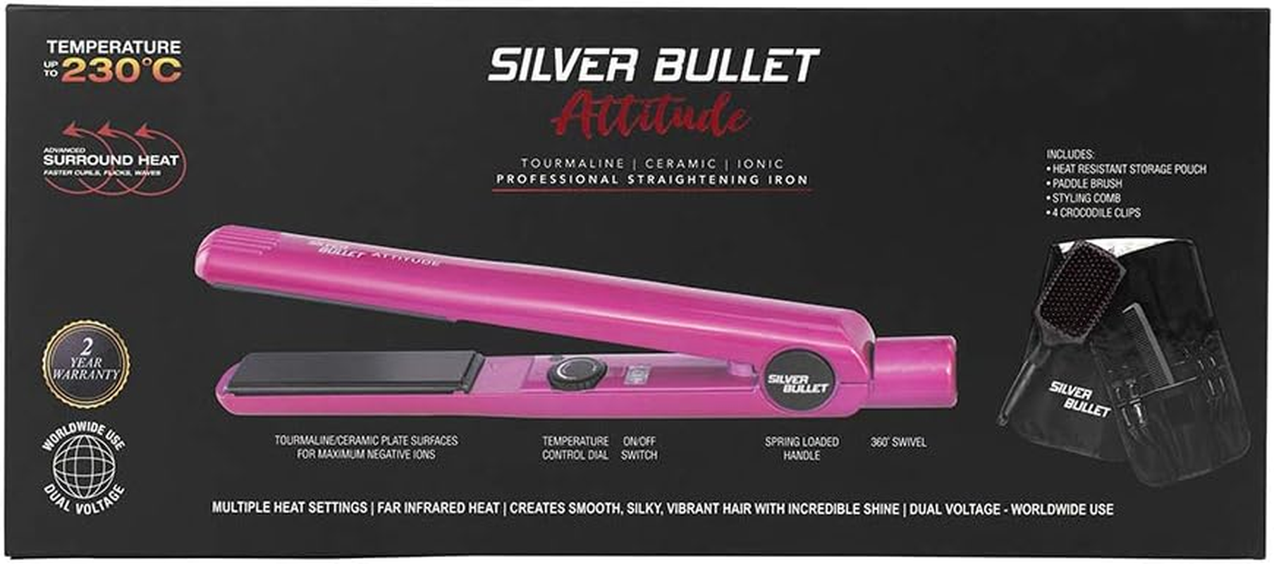 Silver Bullet Attitude Hair Straightener, Hot Pink image number 4
