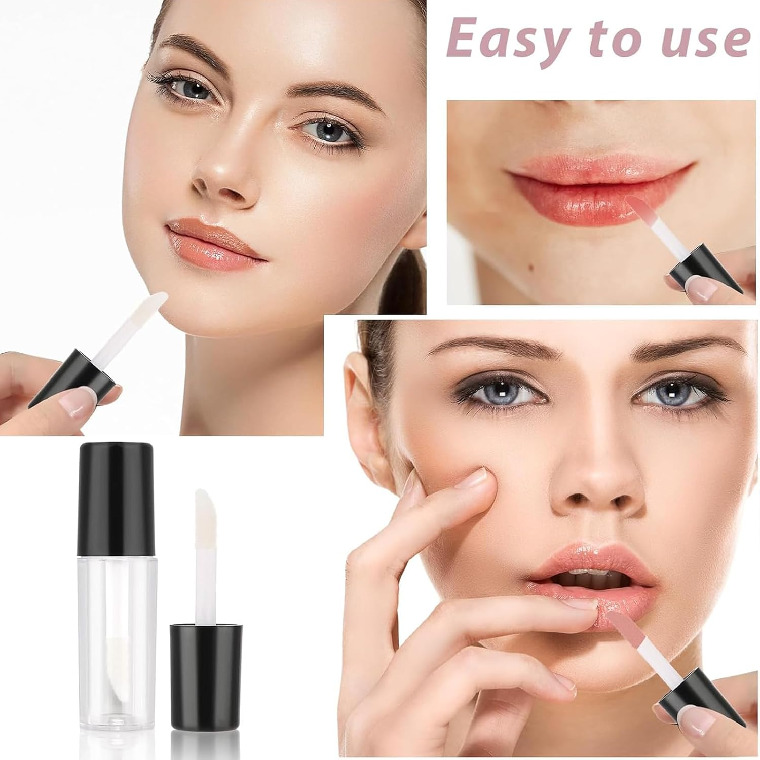 Kzvsiy 10 Pcs Empty Lip Gloss Tubes, 1.2 Ml Mini Refillable Lip Balm & Lip Gloss Containers, Transparent Mini Lipstick Bottles with Black Caps for Samples, DIY Lip Balms, and Cosmetics image number 2