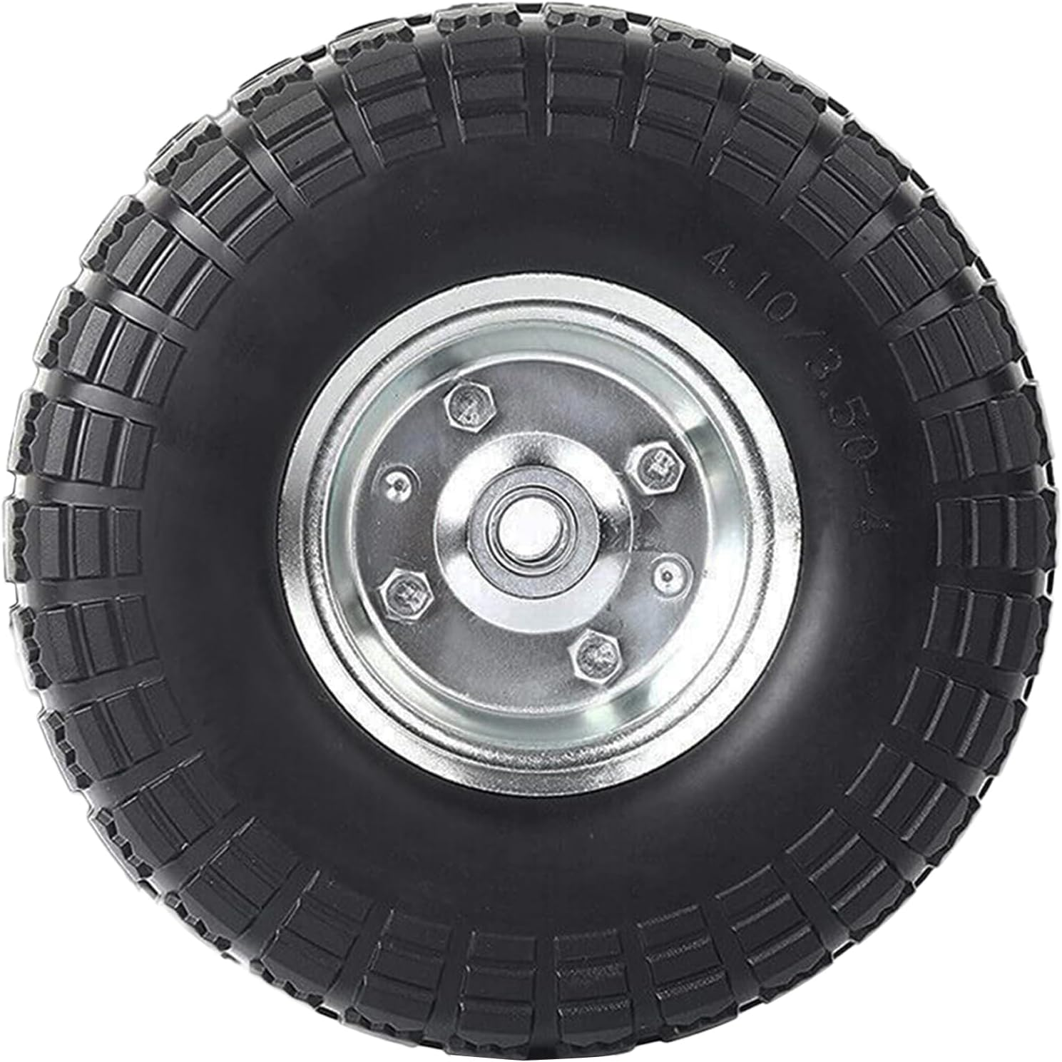 2 Pack 10" Flat Free Tires Solid Rubber Tyre Wheels, 4.10/3.5-4 Air Less Tires Wheels with 5/8" Center Bearings for Hand Truck, Trolley, Wheelbarrows, Garden Cart, Black image number 3