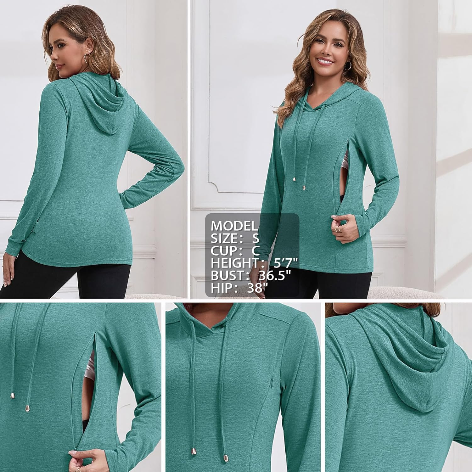 GINKANA Women Nursing Tops for Breastfeeding with Hidden Zipper Long Sleeve Hoodie Causal Sweatshirts Breast Pumping Shirts image number 3
