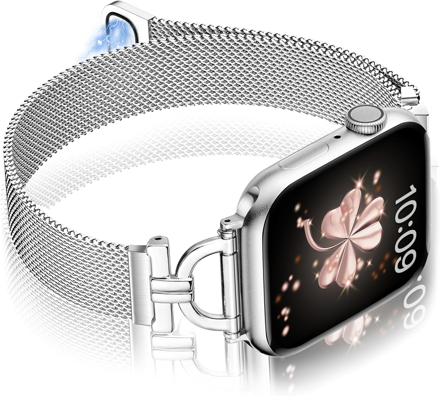 Vamyzji Compatible with Apple Watch Band 49Mm 46Mm 45Mm 44Mm 42Mm (Series 3 2 1), Silm Fashion Bling Magnetic Milanese for Apple Watch Series 11 10 9 8 7 6 5 4 3 2 1 SE, Metal Iwatch Strap for Women image number 3