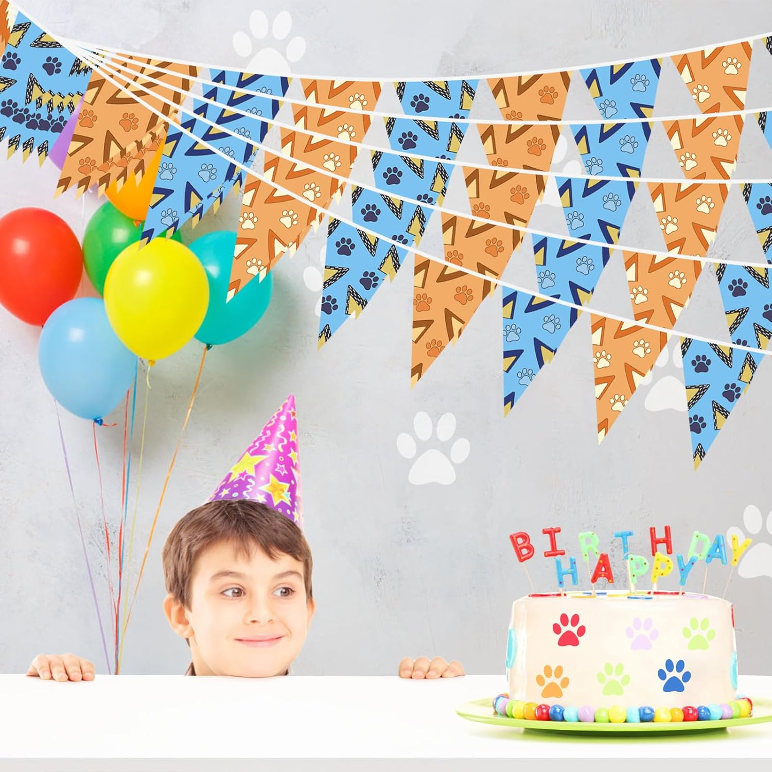 5 Sets Dog Paw Birthday Banner, Blue Orange Dog Paw Garden Flag Pennant Flag Banner Dog Paw Birthday Backdrop for Outdoor Garden Yard Home Wall image number 5