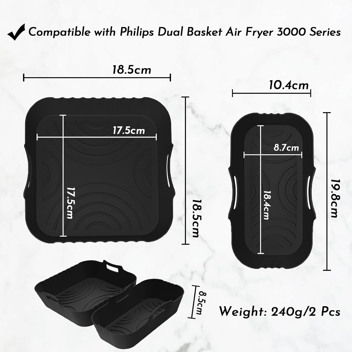 Marakruki 2Pcs Silicone Air Fryer Liners for Philips 3000/5000 Series, Reusable Silicone Liners for 5.2L+3.1L Dual Baskets, Philips Air Fryer 3000/5000 Series Accessories image number 2