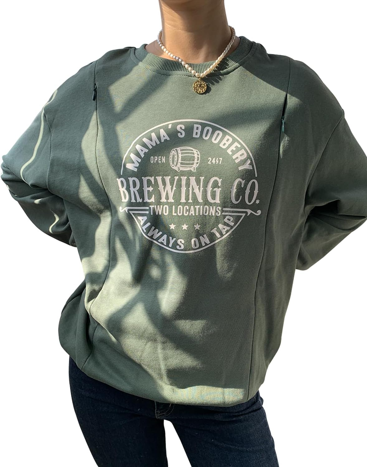 TAIUICY Women Maternity Nursing Sweatshirt Comfort Friendly Zip Breastfeeding Pullover Mama'S Boobery Always on Tap Sweater