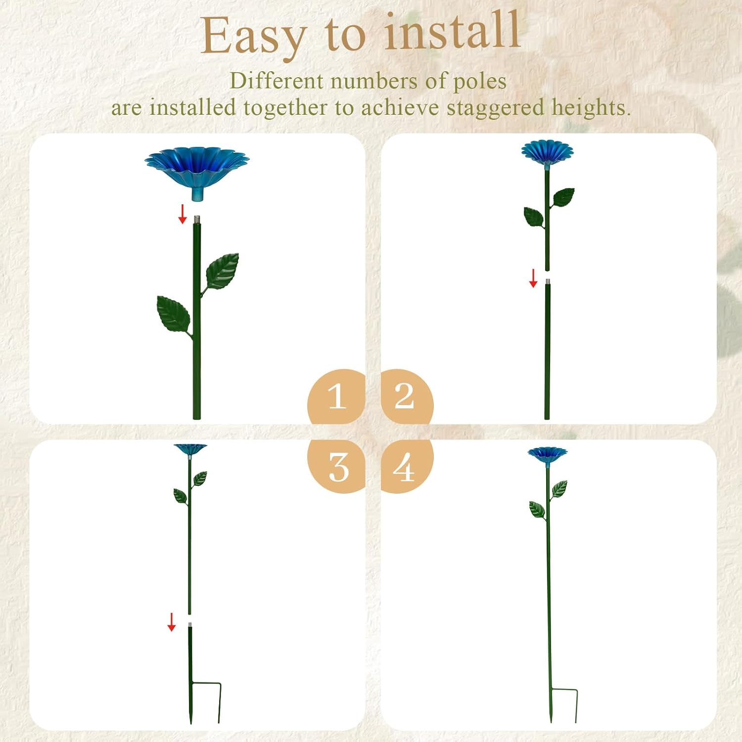 Retyion 4 Pack Bee Watering Station, Cups for Garden Metal Water Feeder with Vivid Flower Design, Colorful Butterfly Bath Bowl for Outdoor Garden Yard Decor (Red, Green, Blue, Yellow) image number 1