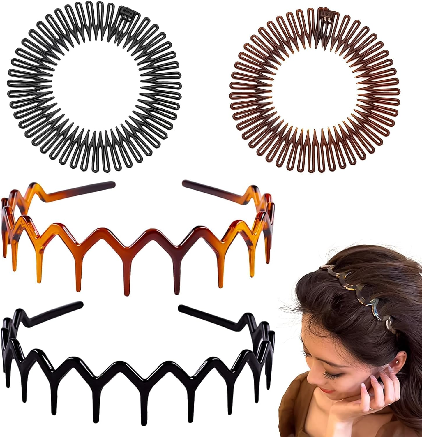 Pack of 4 Zigzag Headbands, with Full Circular Stretch, Non-Slip Headbands, Hair Band Zags, Make up Headband, Women'S Hairstyle Aid for Sports, Fitness, Daily Use