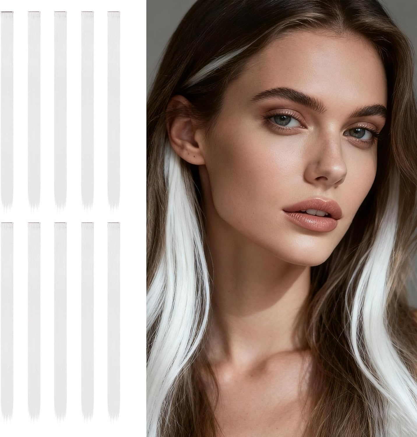 Homiliky 10 Pcs White Clip in Hair Extensions 22 Inch Long Straight Synthetic Weave for Women Natural Look Halloween Cosplay image number 1