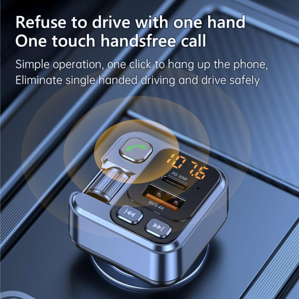 Car FM Transmitter Modualator Bluetooth Car MP3 Player USB Type C PD30W Car Charger Handsfree image number 6