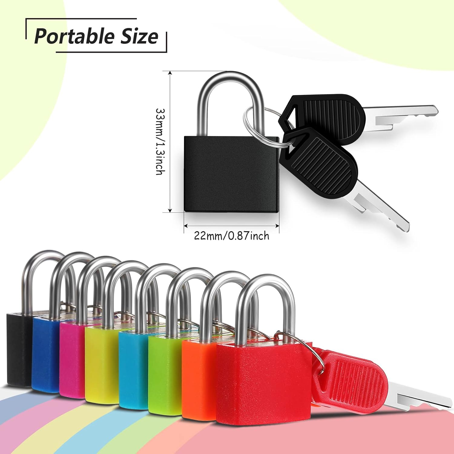 Hotop Suitcase Locks with Keys Metal Padlocks Luggage Padlocks Multicolor Small Mini Padlock Keyed Padlock for School Gym, 8 Colors (24 Pieces), 1.3 X 0.87 X 0.43 In