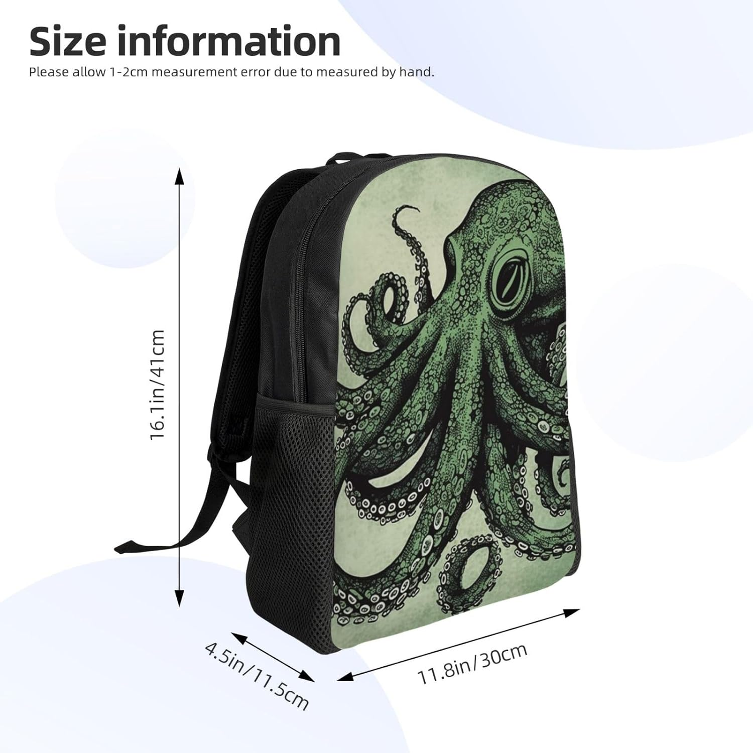 FJWSLCH Green Octopus Backpack for Women Men Laptop Backpack 16.1 Inch Computer Bag Casual Daypack for Travel, Black, One Size, Travel Backpacks image number 3