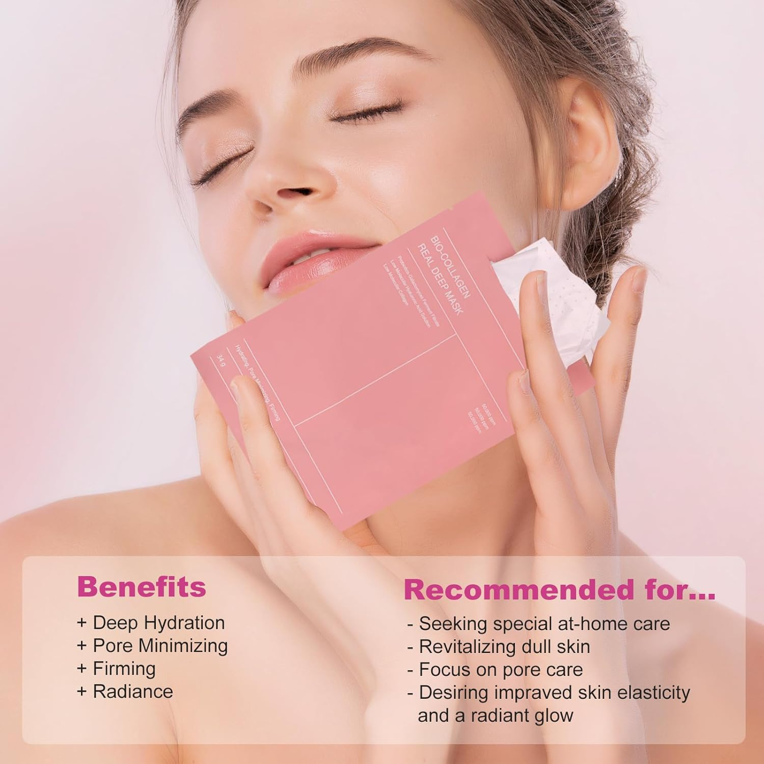 Bio Collagen Face Mask (8 Pack), Overnight Deep Hydrating Collagen Mask for All Skin Types, Anti-Aging Sheet Mask, Helps to Minimize Wrinkles, Restores Skin Elasticity & Plumpness (2 Boxes) image number 4