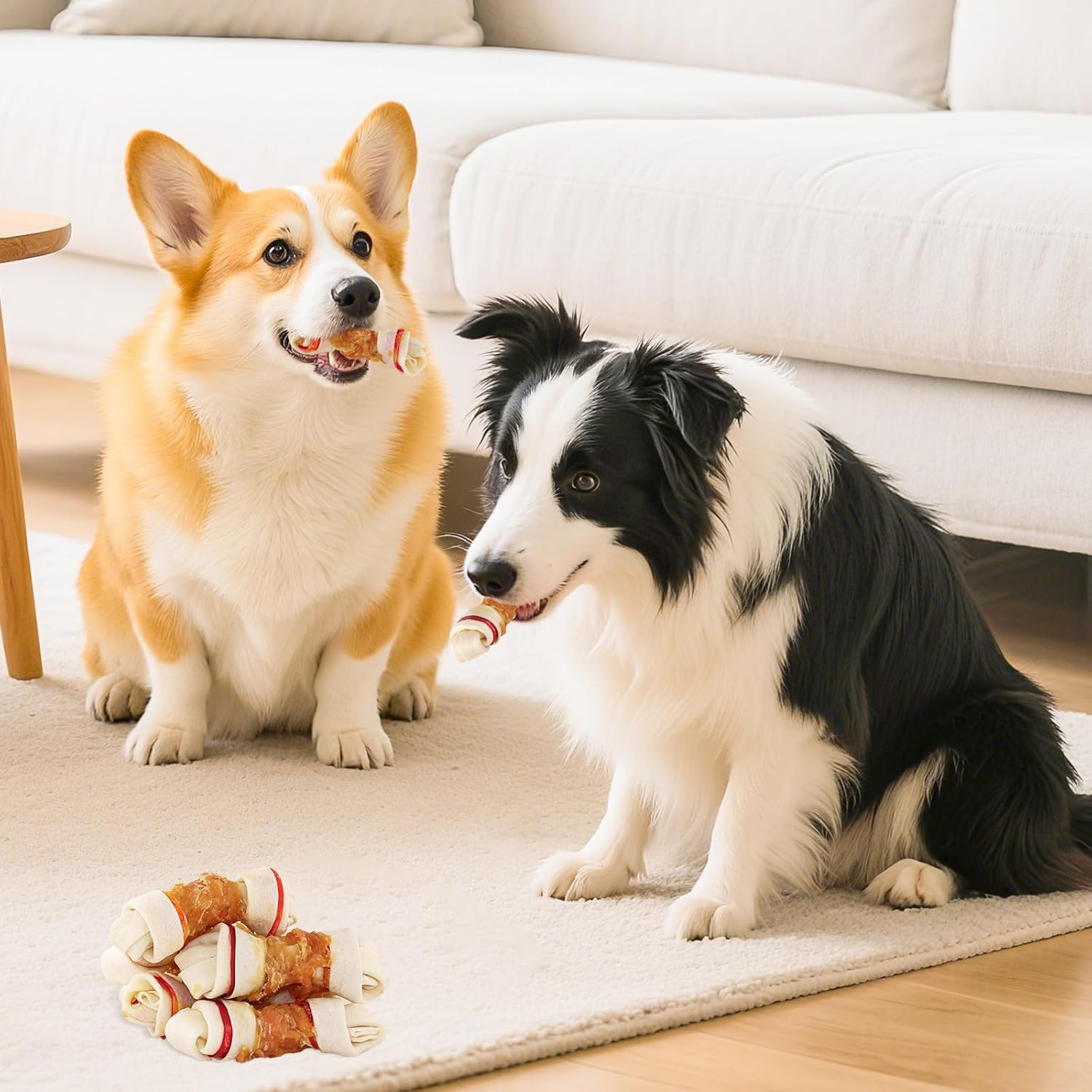 Dog Treats Chicken Wrapped Rawhide Bones,Long Lasting Chicken Wrap Knotted Bones Dog Chews 4.5"，Digestion-Friendly Training Treats for Middle Large Dogs(200G) image number 4