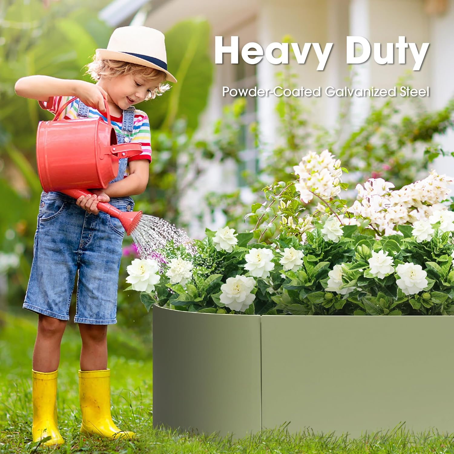 Worth Garden Heavy Duty Galvanized Steel Raised Garden Bed Kit with Powder Coated Olive Green Finish - 48" L. X 24" W. X12 H. - Metal Planter Box for Vegetables, Flowers, Herbs - Outdoor Gardening image number 1