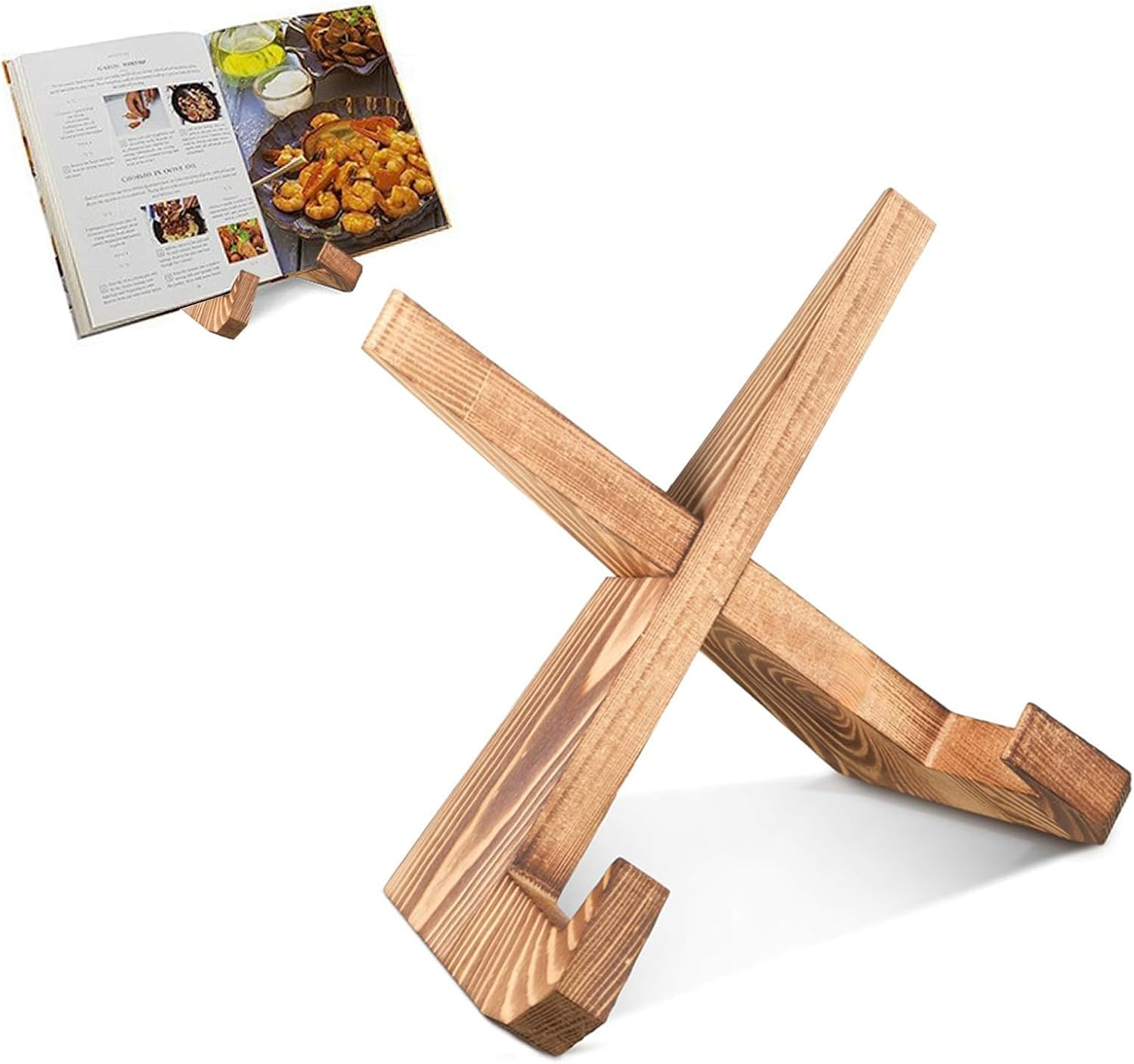 Cookbook Stand Wooden Cookbook Holder Solid Wood Recipe Book Holder Farmhouse Cook Book Stand Rustic Display Stand Kitchen Counter Decor for Cooking Reading Hands-Free Tablet image number 3