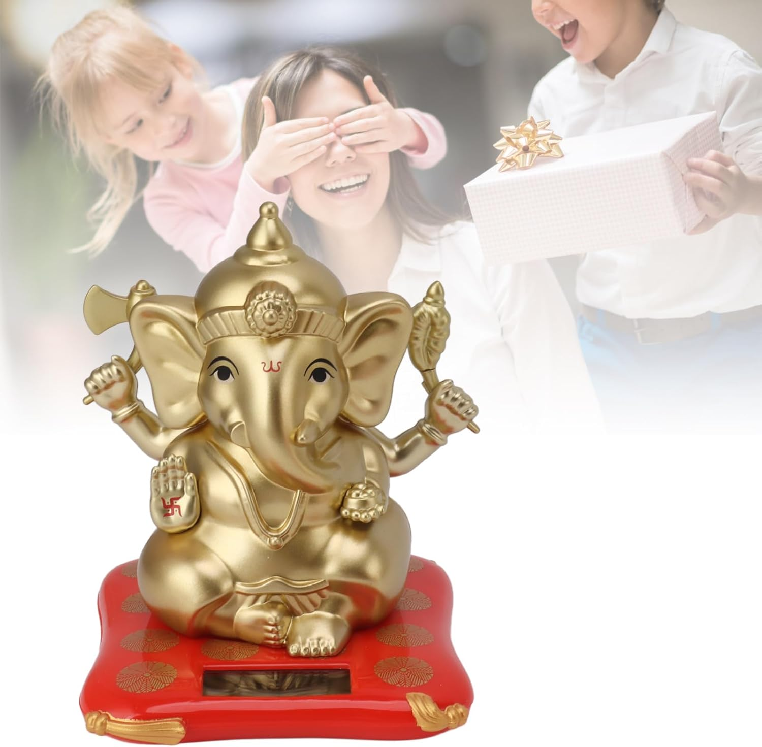 Ganesha Elephant God Statues, Solar Powered Indian Ganesha Idol Figurine, Indian Elephant Sculpture for Car Dashboard Home Decor Crafts, Ganesha Ornament for Meditation Yoga Room image number 6
