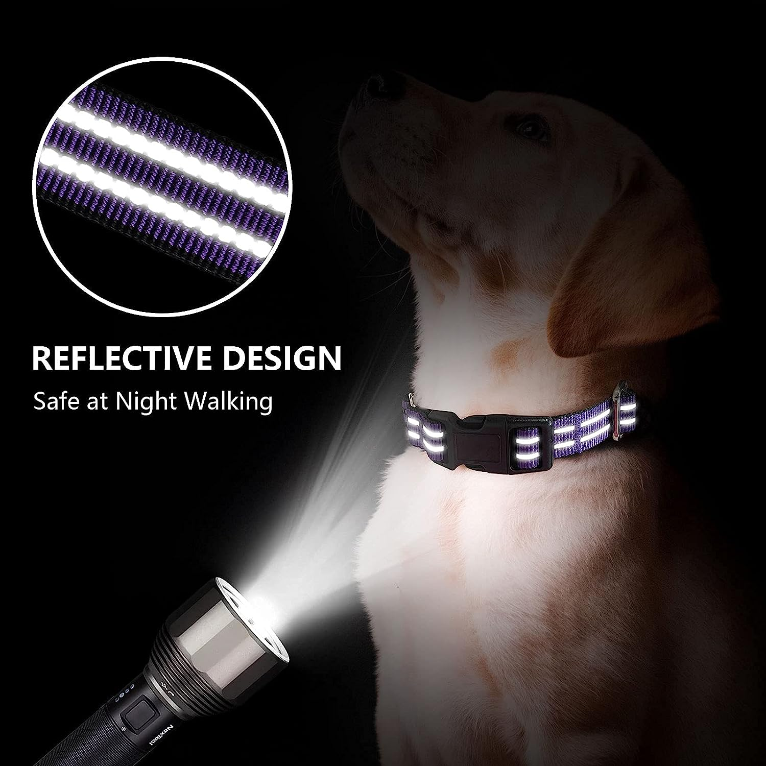 JOYEEIIOO Martingale Dog Collar, Adjustable Nylon Reflective Collar with Buckle. No Pull -For Small, Medium, Large Dogs. Prevents Slipping Out-Helps with Strong Pullers-Increase Control (Purple M) image number 4