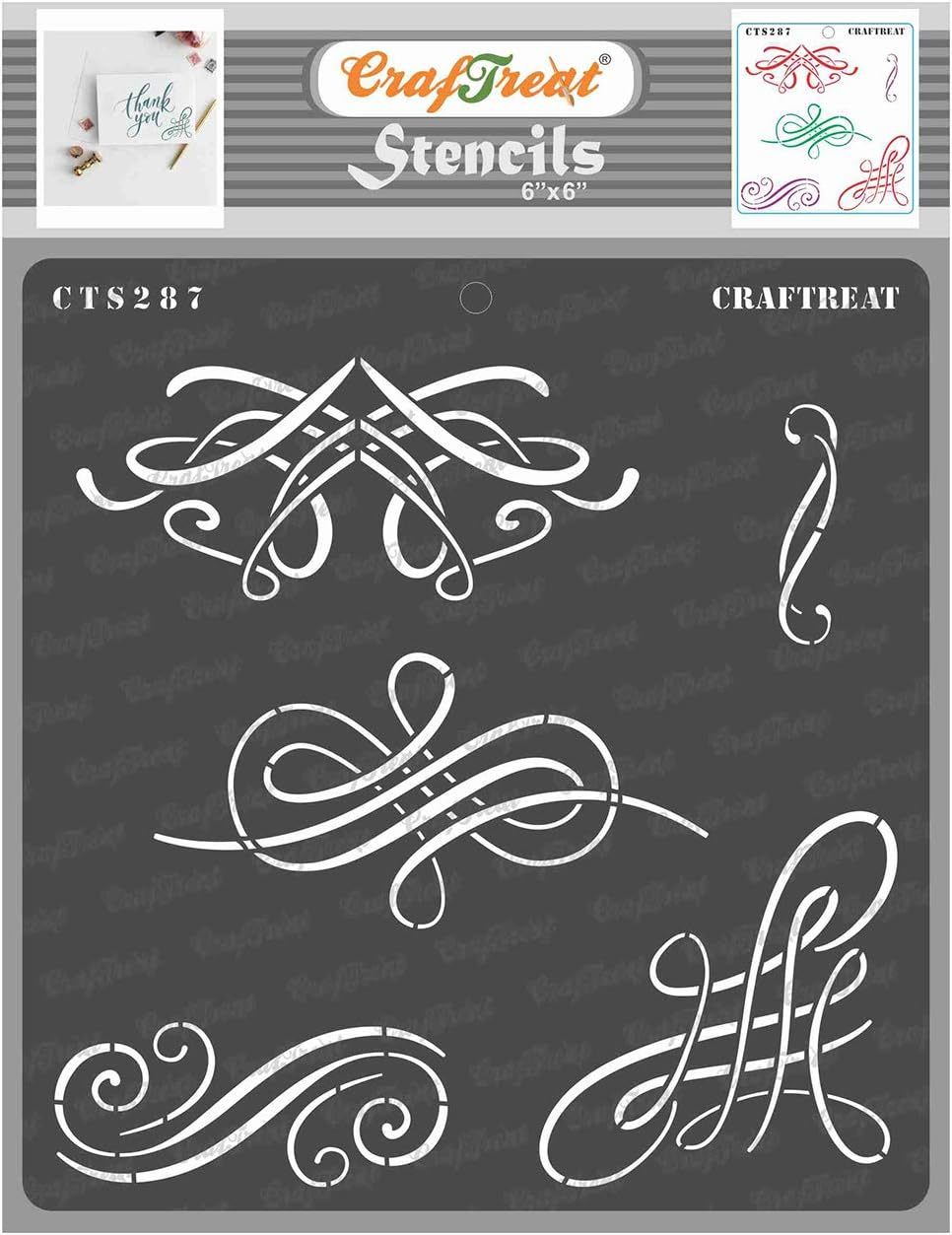 Craftreat Swirls Calligraphy Stencils for Painting on Wood, Wall, Tile, Canvas, Paper, Fabric and Floor - 6X6 Inches - Reusable Painting Stencils for Calligraphy Design - Stencil Art & Craft Supplies image number 2