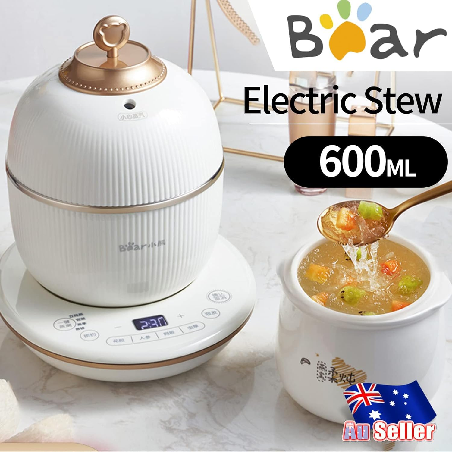 Electric Stew Pot, Multi-Function Bird'S Nest Stew Pot, Natural Ceramics Slow Cooking Method, Smart Appointment & Keep Warm for Chicken Soup, Flower Gum, Ginseng, Colla Corii Asini, Cordyceps image number 6